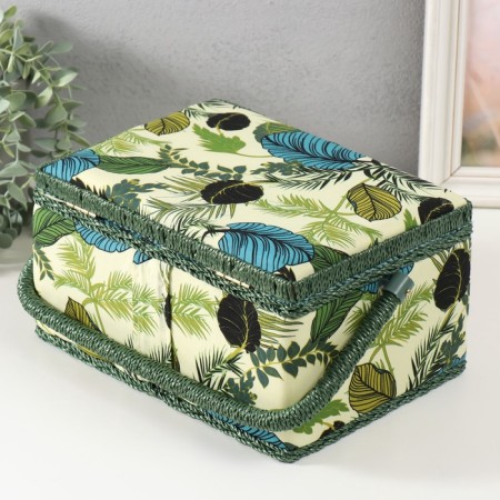 Casket for needlework "Tropical leaves on green" 19x26x14.5 cm-6