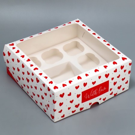 Box for cupcakes and gento-traps, confectionery packaging "Hearts", 25 x 25 x 10 cm