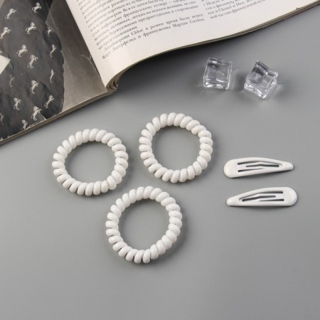 Hair set "Gloria Style" (3 elastic bands 5.5 cm, 2 invisibility 5 cm) white-1