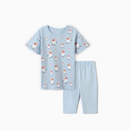 Pajamas for a girl (T -shirt/breeches), blue color, height 110 cm