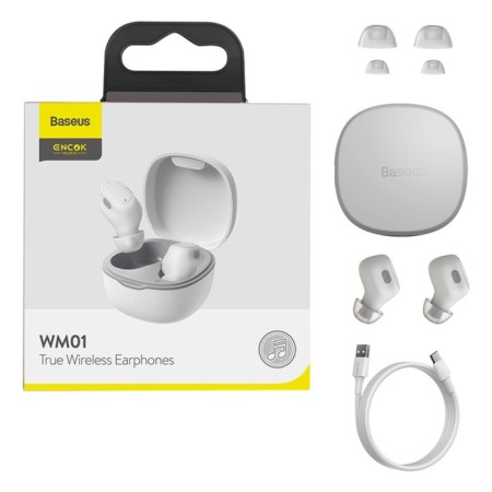 Wireless headphones Baseus WM01, TWS, vacuum, BT5.0, 40/300 mAh, microphone, white-7