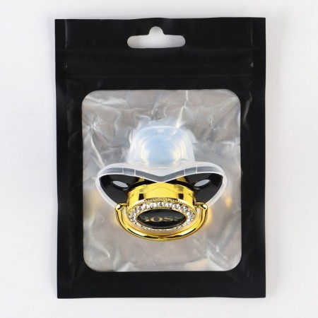 Nipple - Orthodontic dummy. Boss, with a cap, +6 months, black/gold, rhinestones-4