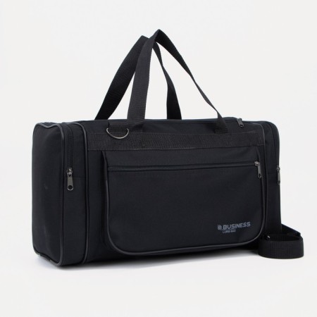 Road bag, 3 parts on zippers, external pocket, long belt, black color