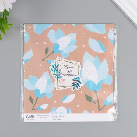 Scrapbooking paper "Pale blue flowers" density 180 grams set 10 pcs 15.5x17 cm-4