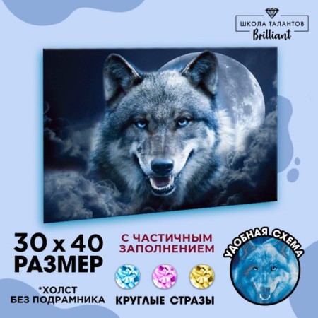 Diamond mosaic with partial filling on the canvas "Wolf Magic", 30 x 40 cm-4
