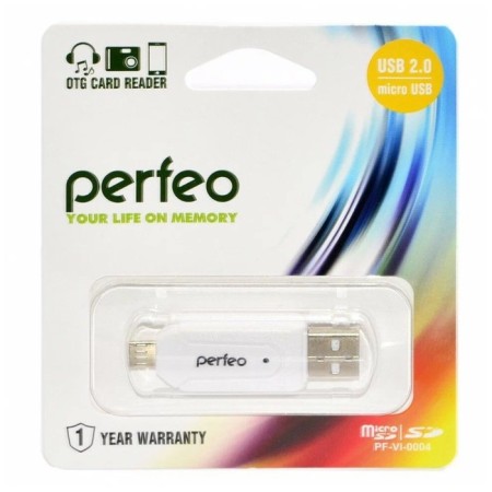 OTG Perfeo PF-VI-O004, USB/Micro USB/Micro SD/MMC, white-1