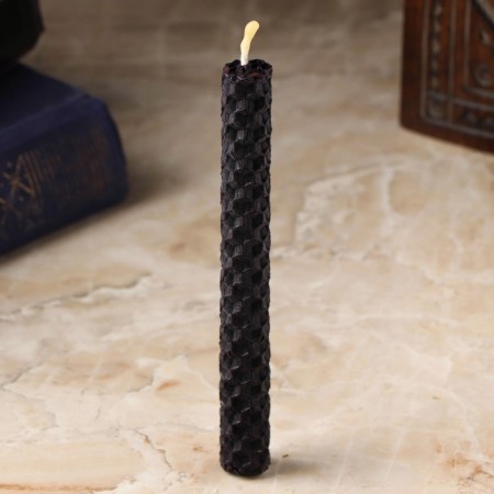 Candle from wax "rebirth and new beginning", 13x1.7 cm, 1 hour, black-1