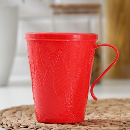 Mug with a lid "Leaves", 400 ml, 11.5 × 8.5 × 11 cm, color mix-1