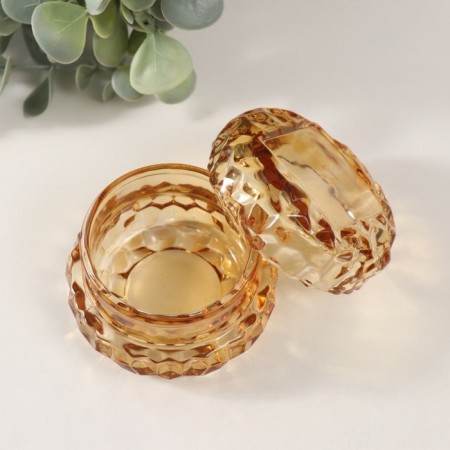 Casket glass "ice" Transparent caramel 7x7x5 cm-2