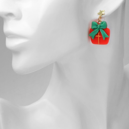 New Year! Earrings "New Year" bear with a gift, colored in gold-3