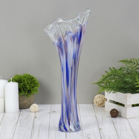 Vase "Wave" 40 cm, white-blue-marganese-1