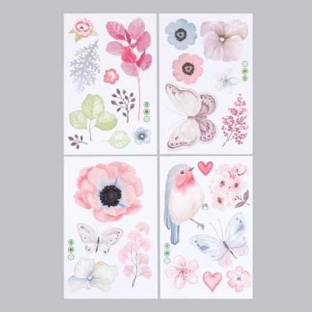 Sticker Plastic Interior color "Bird with butterflies and flowers" set 4 sheets 20x30 cm-1