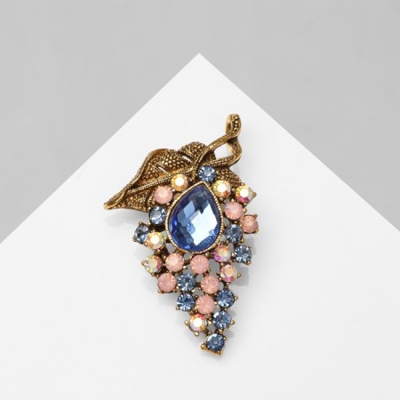 Brooch "Branch", blue-pink color in black gold-2