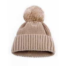 A cap with a lapel and a pompom Children's Amarobaby Pure Love Muffin, size 38-40 cm, beige color