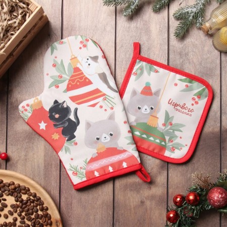 Set of kitchen. Dolyana "playful holiday": mittens 20x28 cm, severity 17x17 cm, 35% HL, 65% PE