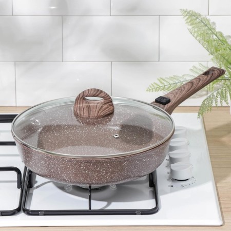 Sleeping pan “Brownie”, D = 28 cm, removable handle, glass cover, anti -stick coating, induction-6