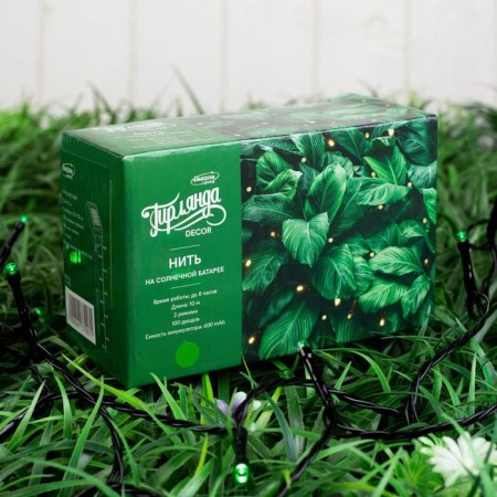 Garland “thread” 10 m, IP44, dark thread, 100 LED, green glow, 2 modes, solar battery-7