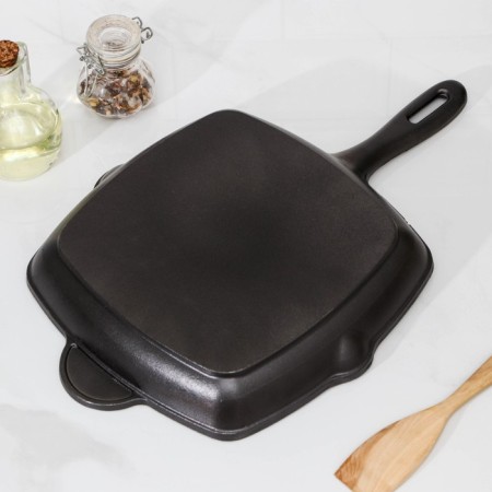 Frying pan Grill Cast iron “Deep grill”, 28 × 26 × 4.5 cm, 2 plums, cast -iron handle, black color black-2