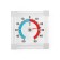 The thermometer is street, mechanical, square, 8 x 8 cm,