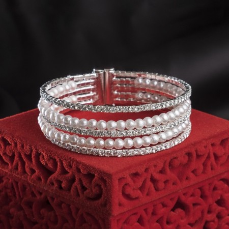 Bracelet with pearls "Milligan" two paths, ball No. 4, white color in silver, d = 5.8 cm-4