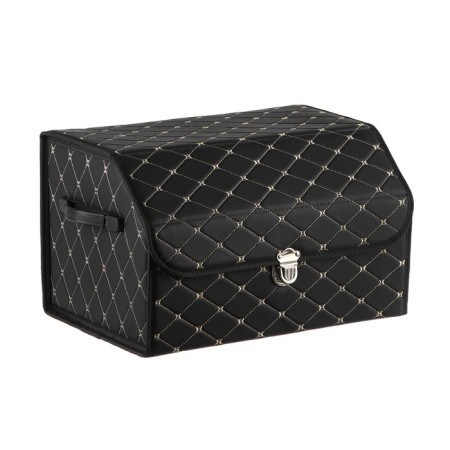 Organizer COFR in trunk, C2R HT087, 48 × 30 × 30 cm, eco -leather, black, beige line