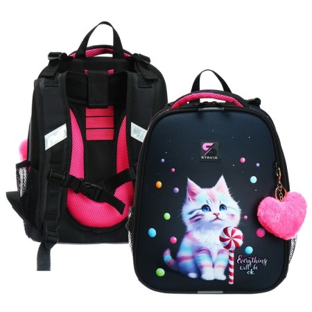 School backpack 38 x 30 x 16 cm, ergonomic back, Stavia "Sweet Cat", blue