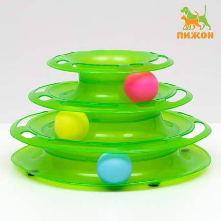 Game complex "Piggon" for cats with 3 balls, 24.5 x 24.5 x 13 cm, green