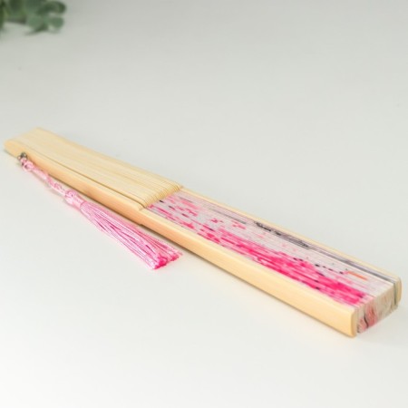 Fan bamboo, textiles h = 23 cm "boat under sakura" pink, with a brush-2