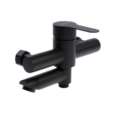 Bath mixer Zein Z2649F, short spout, shower set, stainless steel, black-6