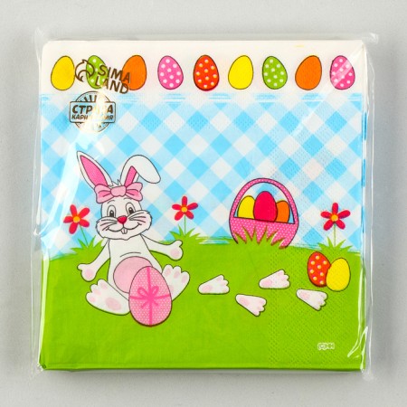 Paper Napkins “White Rabbit” with a pink bow, 33x33 cm, set 20 pcs.-3