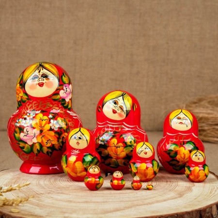 Matryoshka "cutie", red, 10 puppet, suite