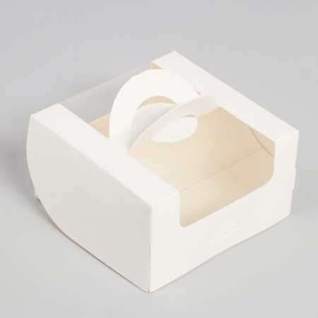 Box under the bento-port with a window, white, 14 x 14 x 8 cm