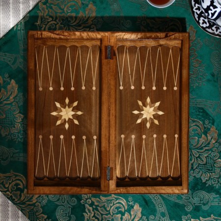 Board game 2 in 1 Star 9: 50x25 cm, handmade, walnut array, Iran-3