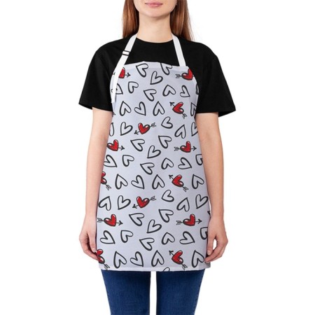 Apron kitchen with a photographic priorter "Black and white hearts", adjustable, size OS