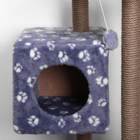 House for cats with a claw, with a site and shelf, 65 x 51 x 173 cm, gray with paws-7