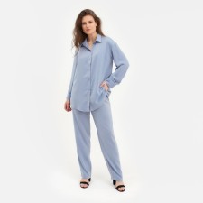 Women's suit (shirt, trousers) minku: Silk pleasure color gray-blue, size 52