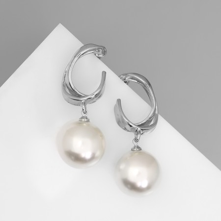 Earrings with pearls "bead" large, silver color-1