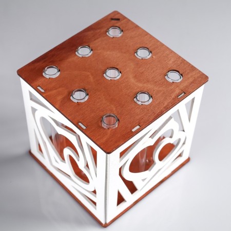 Kashpo wooden 15 × 15 × 15 cm with 9 flasks "Two hearts", sealy white give beautifully-1
