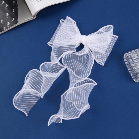 Hair clip "Schoolgirl" bow 12x30 cm, white in strip-1