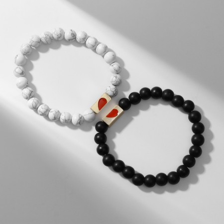Bracelets "Demetrons" Heart with beads, black and white color, ball No. 8, D = 6.5 cm-1