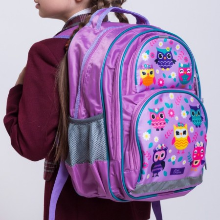 School backpack, 36 x 23 x 13 cm, ergonomic back, calligrata n "owl", lilac-11