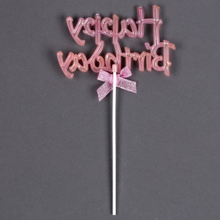 Topper "Happy Birthday", with a bow, color pink mother-2