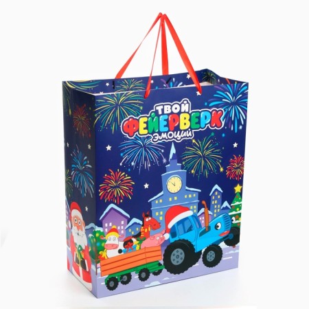 New Year. Gift package, 40x49x19 cm, blue tractor-3