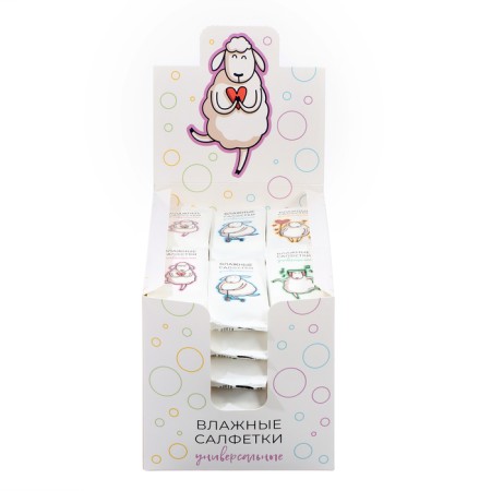 Wet napkins "Sheep" universal, with cotton, show box, 36 packages of 8 pcs-1