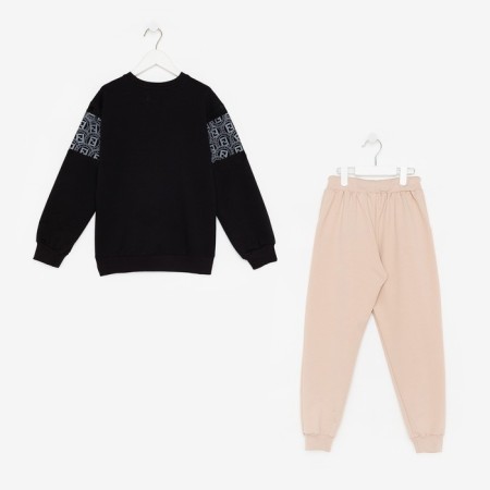 Kit for children (sweatshirt, trousers), black/milk mix, height 146 cm-4
