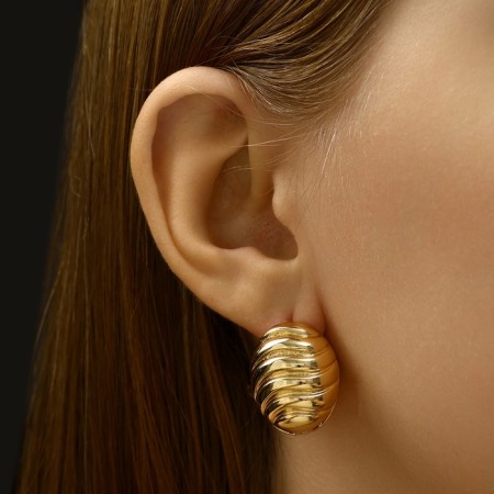 Earrings Metal "Chord" oval, waves, color gold-4