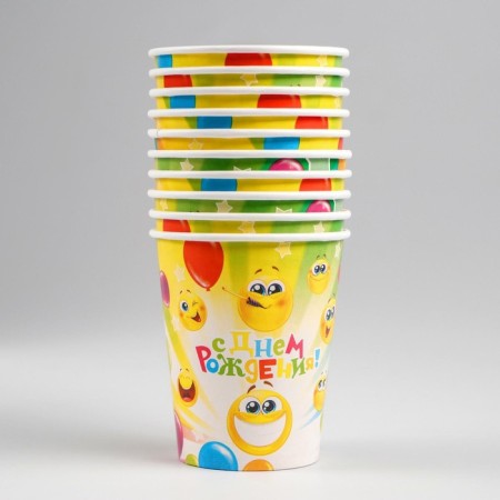 A one -time paper glass "Happy Birthday!" Funny emoticons, 250 ml-1