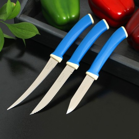 Set of kitchen knives Tramontina Felice, 3 pcs, blue color