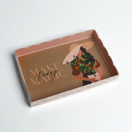 Cookie box, confectionery packaging with PVC lid, Make Today Magic, 22 x 15 x 3 cm-1