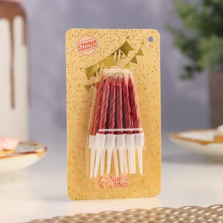 Candles in the cake "Spiral", 10 pcs, medium, 5 cm, red metallic-6